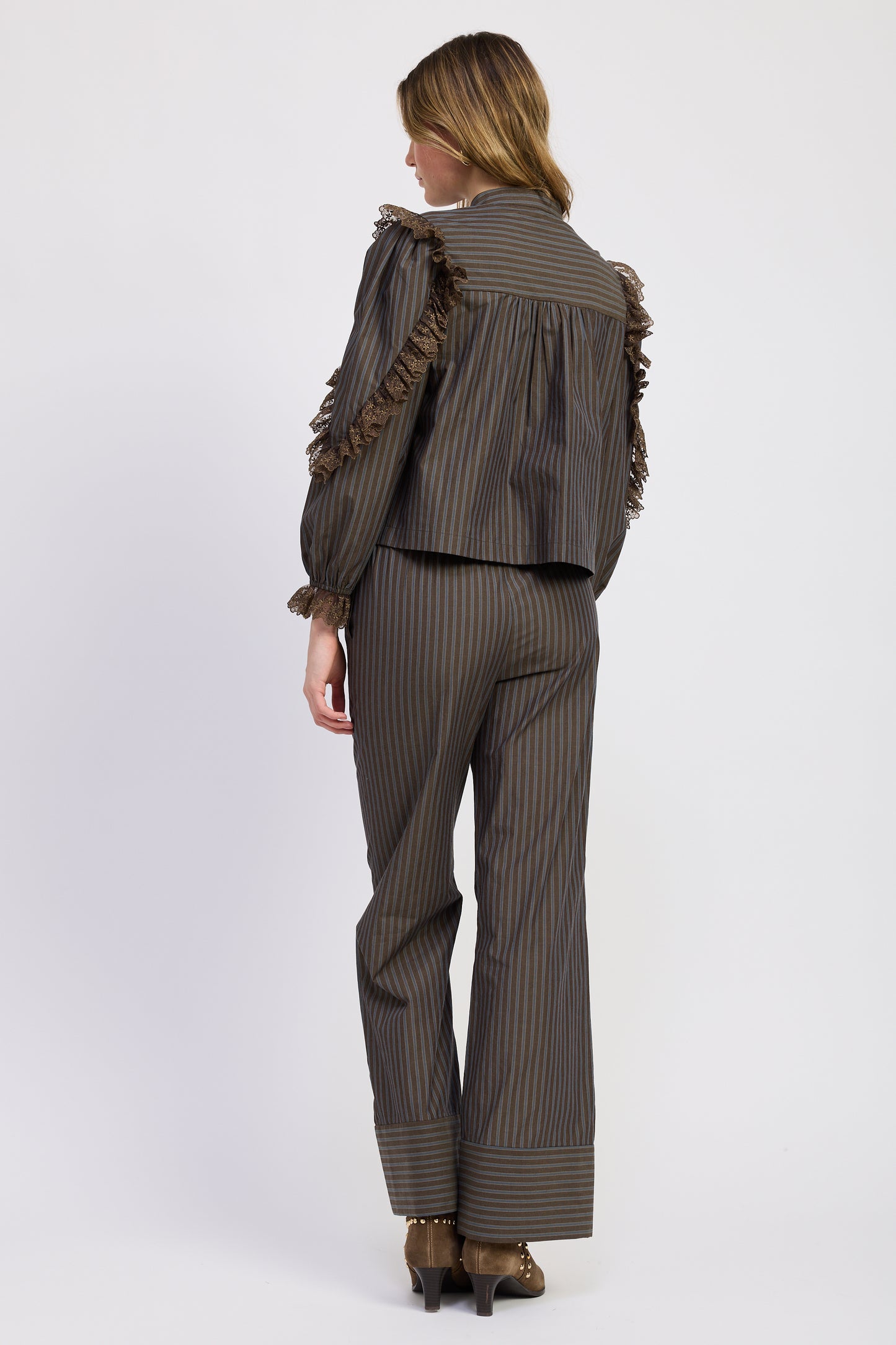 Mock Neck Lace Detail Stripe Shirt